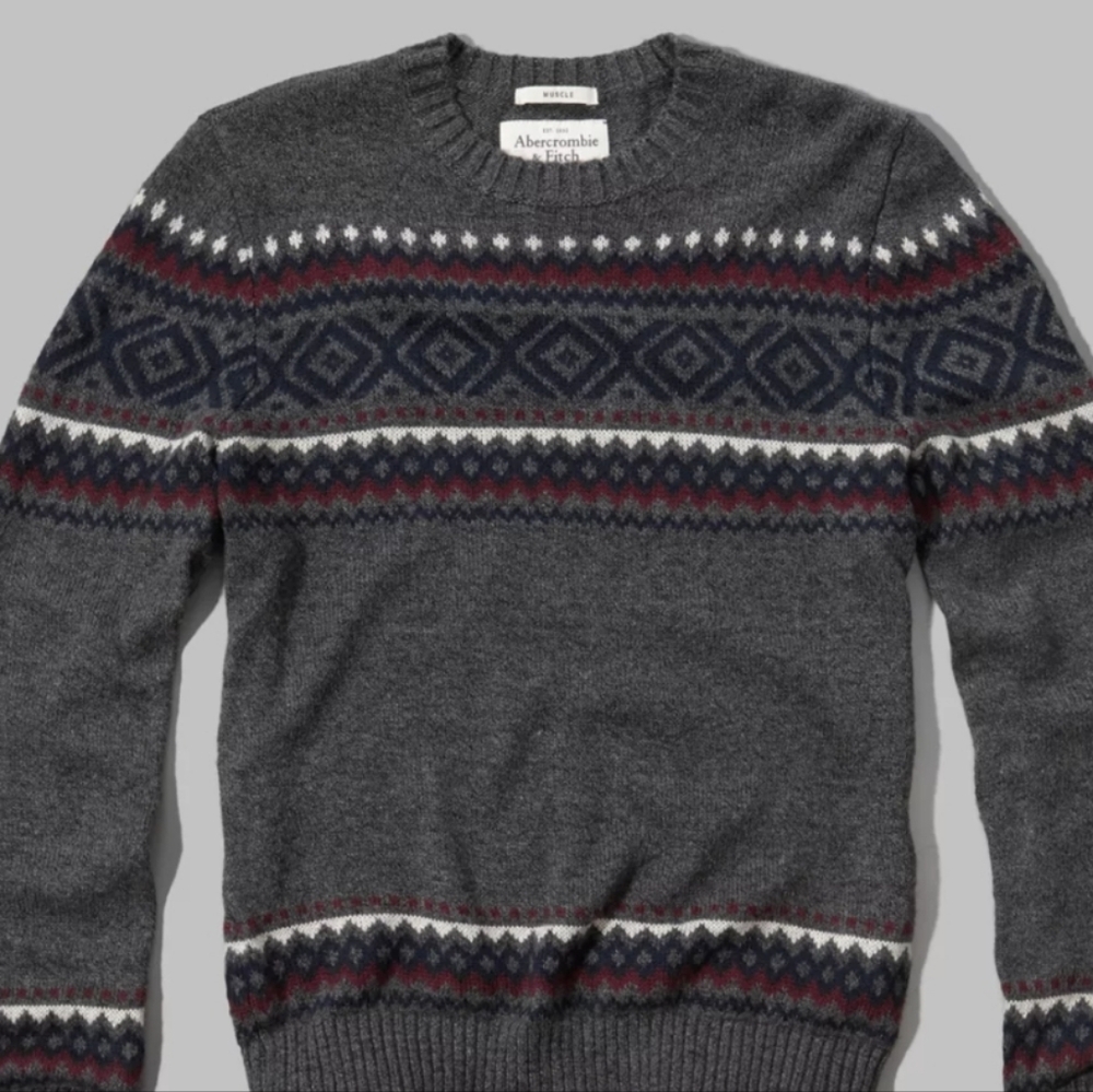 Abercrombie & Fitch Charcoal Crewneck Sweater with Red and Blue Accents